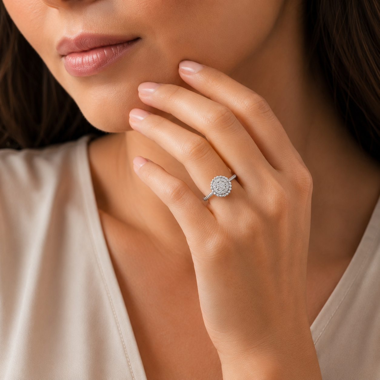 Mauli Jewels Women’s 0.20 Carat Lab Grown Diamond Floral Ring in 10K Rose, White and Yellow Gold Intertwined Flower Design Ring, Engagement Ring - Mauli Jewels