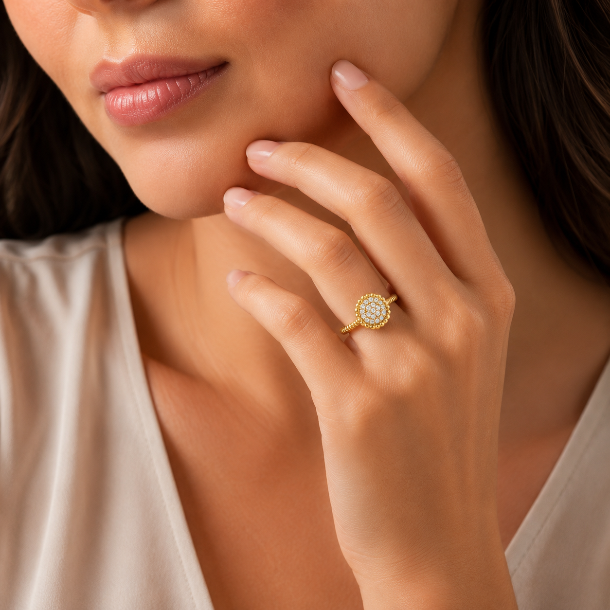 Mauli Jewels Women’s 0.20 Carat Lab Grown Diamond Floral Ring in 10K Rose, White and Yellow Gold Intertwined Flower Design Ring, Engagement Ring - Mauli Jewels