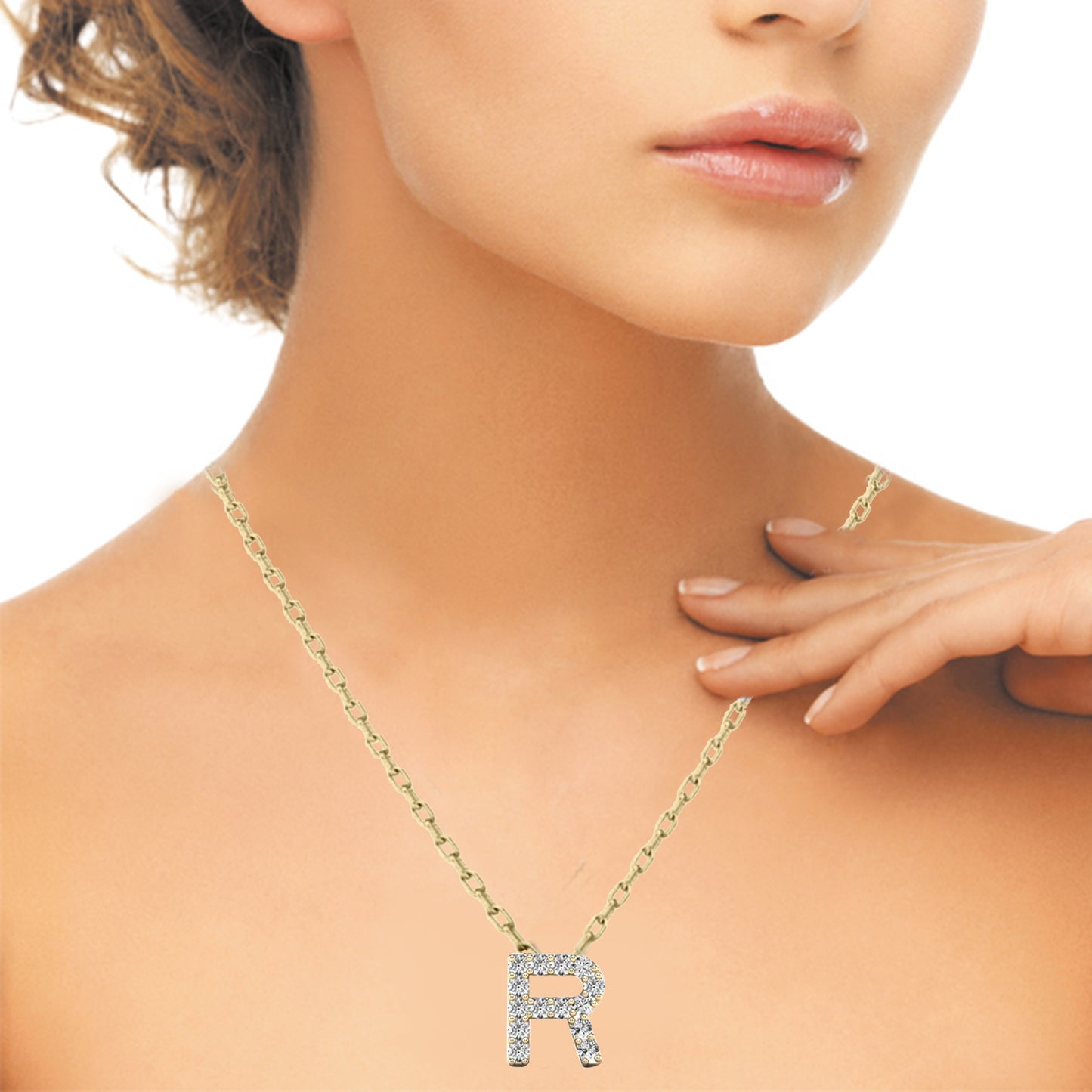 MauliJewels 0.12 Carat Natural White Diamond Initial "R" Pendant Necklace For Women In 14K Yellow and White Gold with 18" Gold Cable Chain.