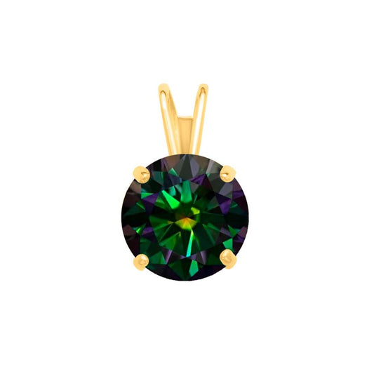 MauliJewels 1.20ct Rainbow Green Moissanite 14k Yellow Gold Solitaire Pendant with Gold Silver Chain