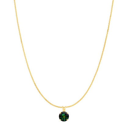 MauliJewels 1.20ct Rainbow Green Moissanite 14k Yellow Gold Solitaire Pendant with Gold Silver Chain