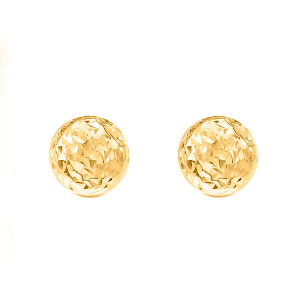 14K Solid Yellow Gold Push-Back Earrings with Round Ball Stud and Diamond Cut Design Mauli Jewels