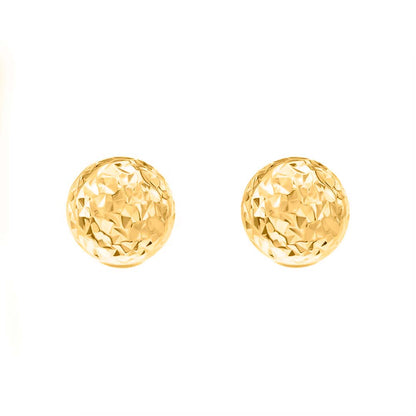 14K Solid Yellow Gold Push-Back Earrings with Round Ball Stud and Diamond Cut Design Mauli Jewels