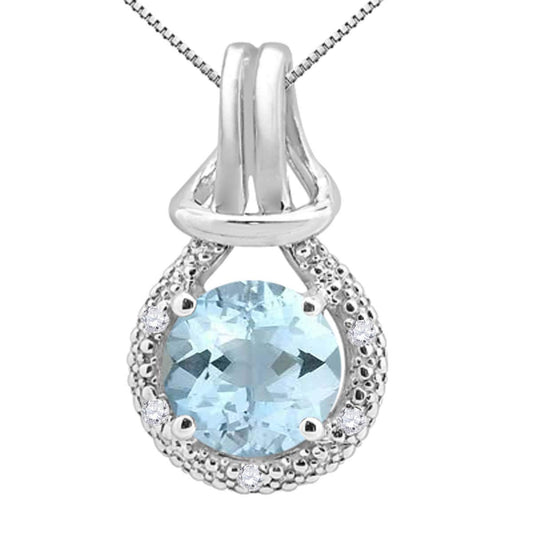 MauliJewels Engagement Necklace for Women 2.25 Carat Round Shaped Aquamarine and Diamond Pendant 4-prong 10K White Gold Mauli Jewels