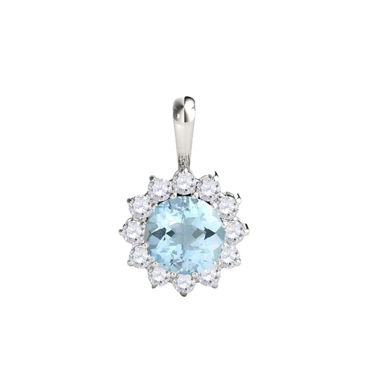 Mauli Jewels Engagement Necklace for Women 0.50 Carat Round Shaped Aquamarine and Diamond Pendant 4-prong 10K White Gold Mauli Jewels