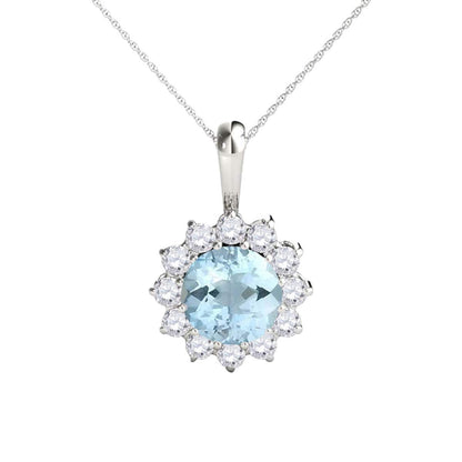 Mauli Jewels Engagement Necklace for Women 0.50 Carat Round Shaped Aquamarine and Diamond Pendant 4-prong 10K White Gold Mauli Jewels