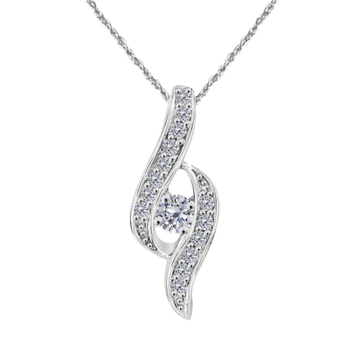 MauliJewels Engagement Necklace for Women 0.25 Carat Simple Diamond Pendant 4 prongs 14K White Gold With 18'' Chain Mauli Jewels