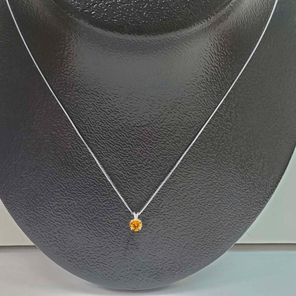 MauliJewels 0.25ct Yellow Moissanite 14k White Gold Solitaire Pendant with Gold Silver Chain