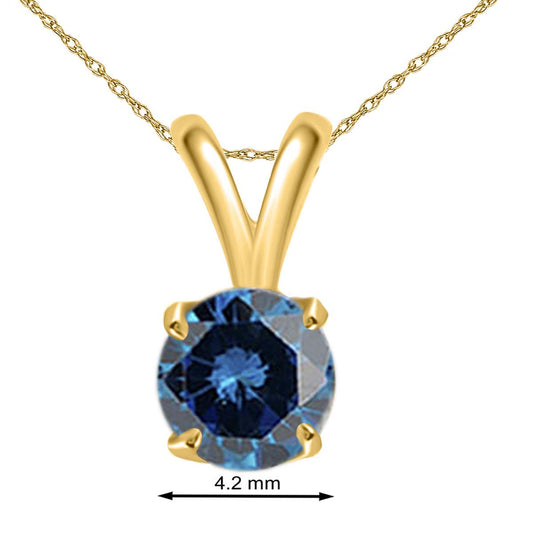Mauli Jewels Engagement Necklace for Women 0.40 Carat Round Blue Diamond Solitaire Pendant 4-prong 14K Yellow Gold