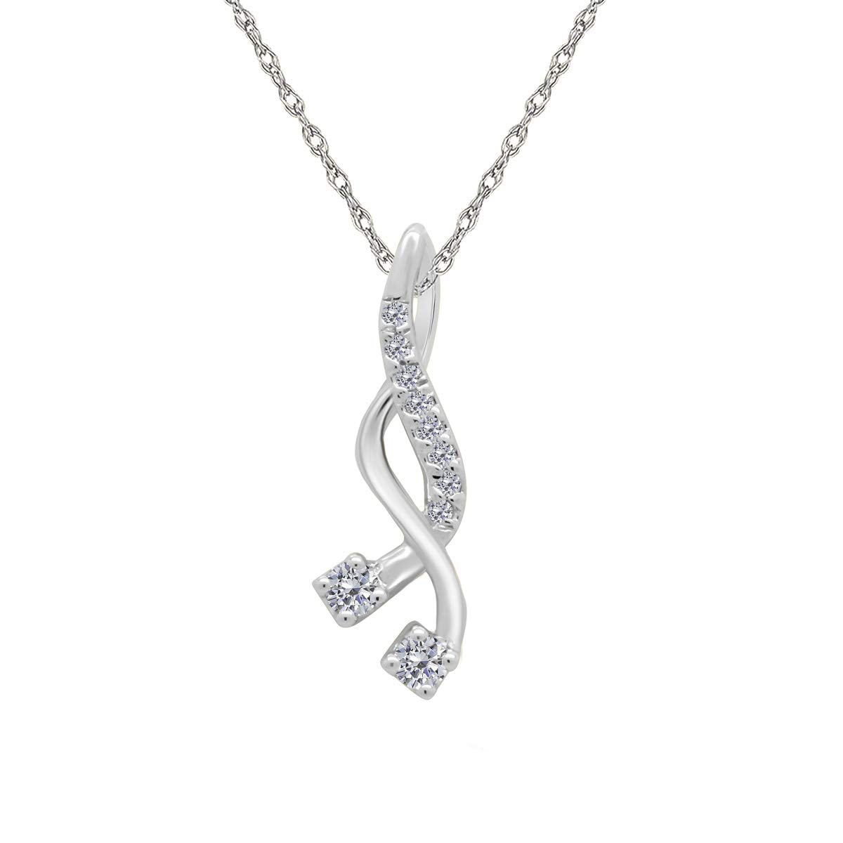 MauliJewels Engagement Necklace for Women 0.25 Carat Swirl Diamond Pendant 4 prongs 10K White Gold With 18'' Chain Mauli Jewels