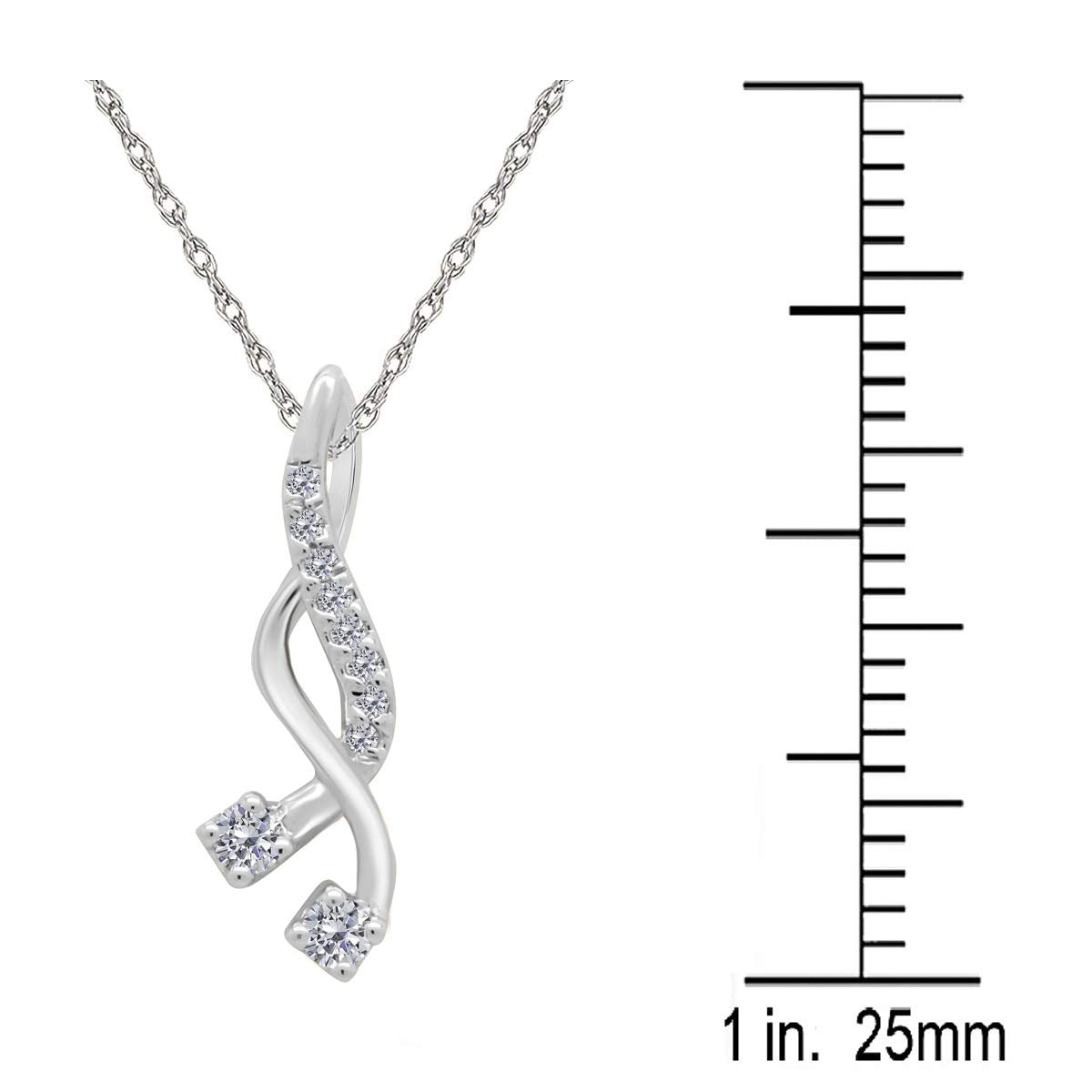 MauliJewels Engagement Necklace for Women 0.25 Carat Swirl Diamond Pendant 4 prongs 10K White Gold With 18'' Chain Mauli Jewels