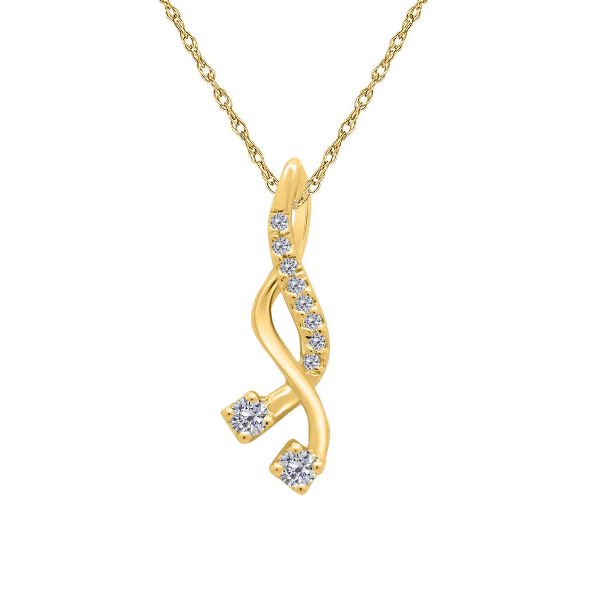 MauliJewels Engagement Necklace for Women 0.25 Carat Swirl Diamond Pendant 4 prongs 10K Yellow Gold With 18'' Chain Mauli Jewels