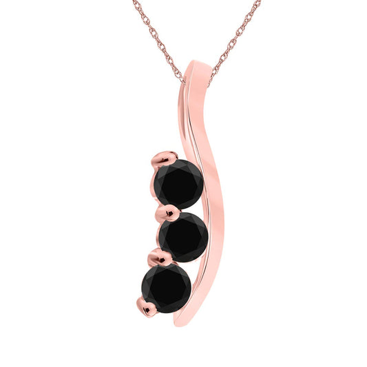 Mauli Jewels Engagement Necklace for Women 0.75 Carat Black Diamond Three stone Pendant 4 Prong-Setting 14K Rose Gold With 18'' Chain Mauli Jewels