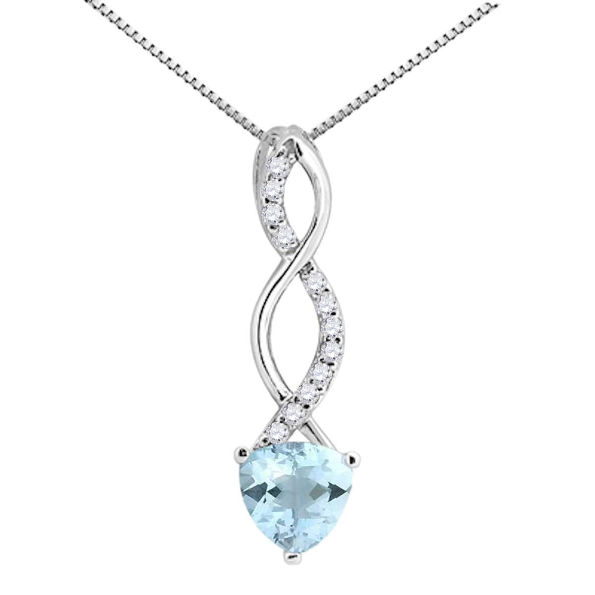 MauliJewels Engagement Necklace for Women 0.90 Carat Trillion Shaped Aquamarine and Diamond Pendant 4-prong 10K White Gold Mauli Jewels