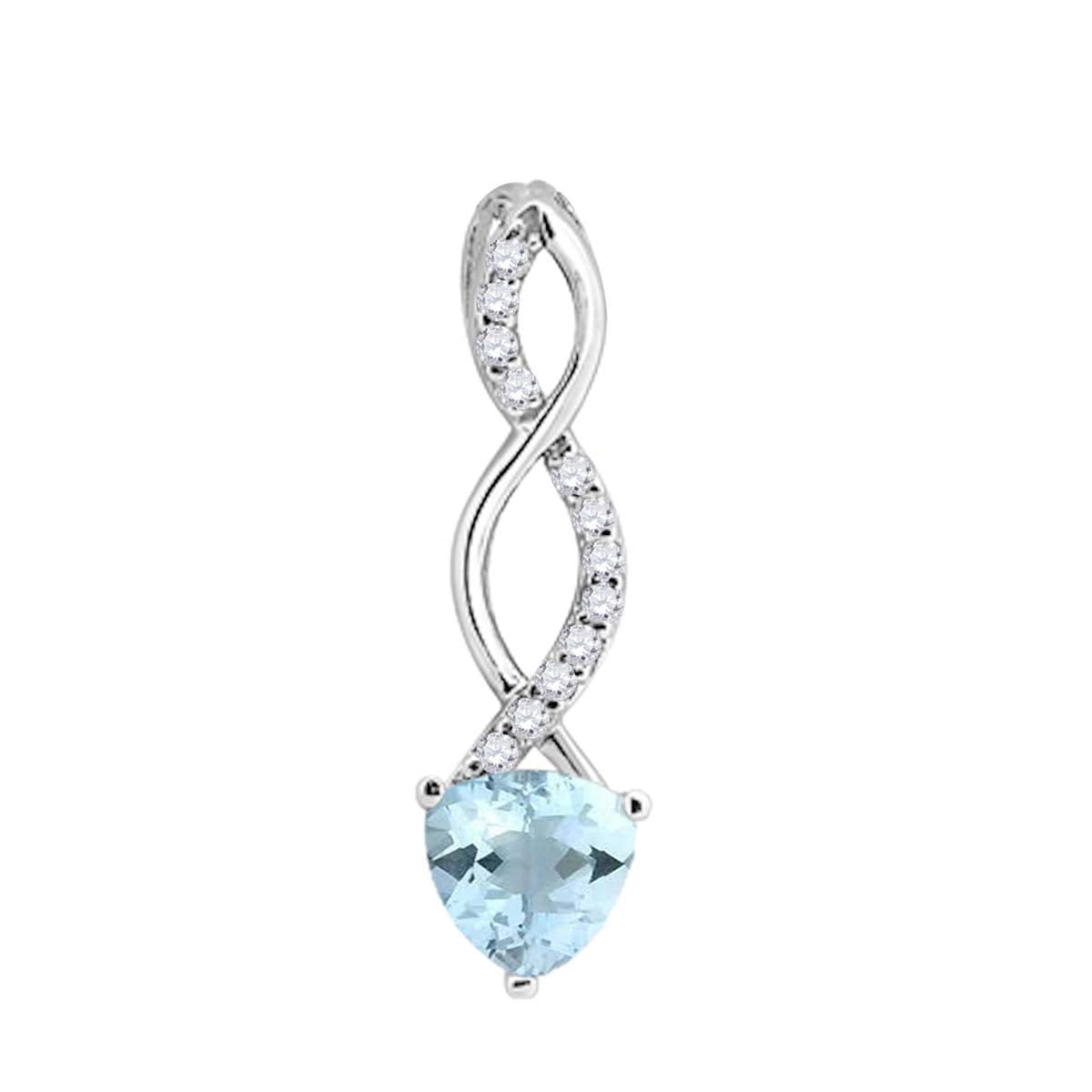 MauliJewels Engagement Necklace for Women 0.90 Carat Trillion Shaped Aquamarine and Diamond Pendant 4-prong 10K White Gold Mauli Jewels