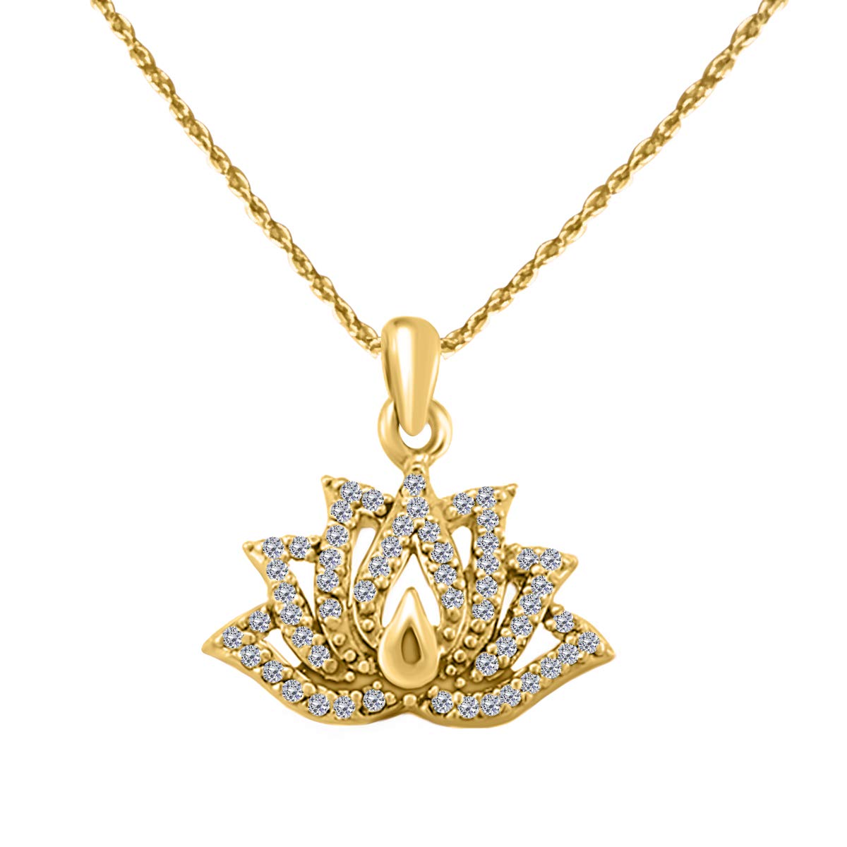 MauliJewels Engagement Necklace Women 0.20 Carat Unique Lotus Diamond Pendant 4 Prong-Setting 10K Gold With 18'' Chain Mauli Jewels