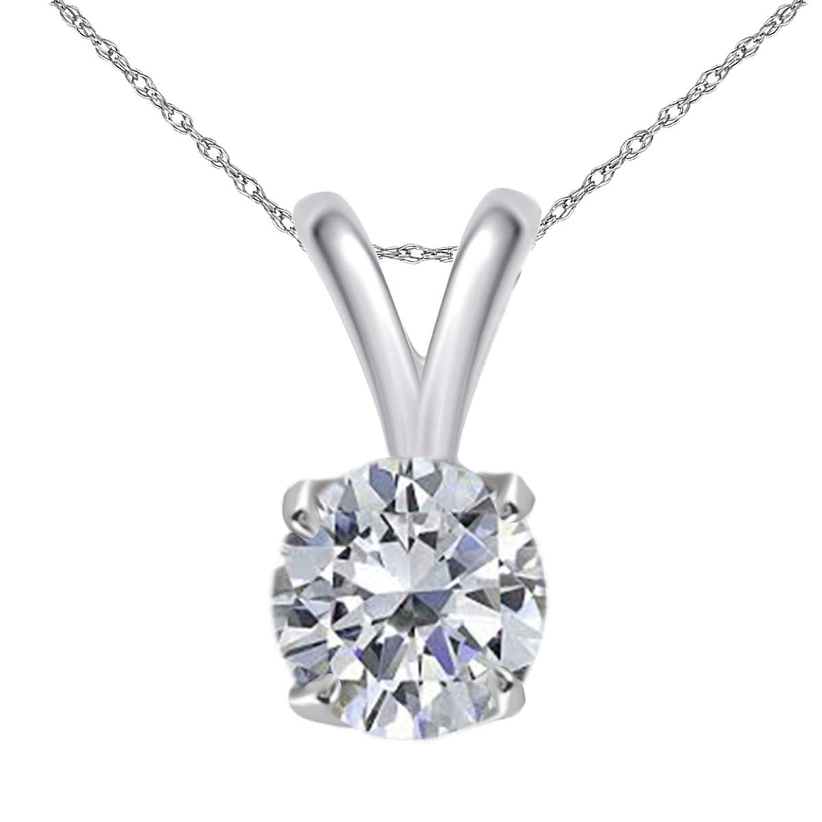 0.20 Carat Natural Diamond Solitaire Pendant For Women In 14K Solid White & Yellow Gold With Box Chain