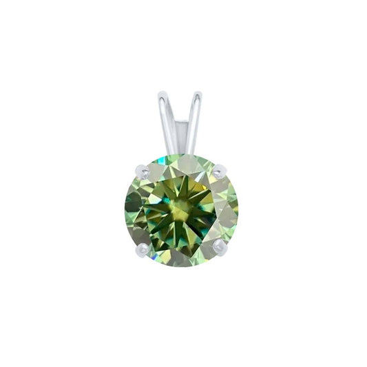 MauliJewels 0.85ct Green Moissanite 14k White Gold Solitaire Pendant with Gold Silver Chain