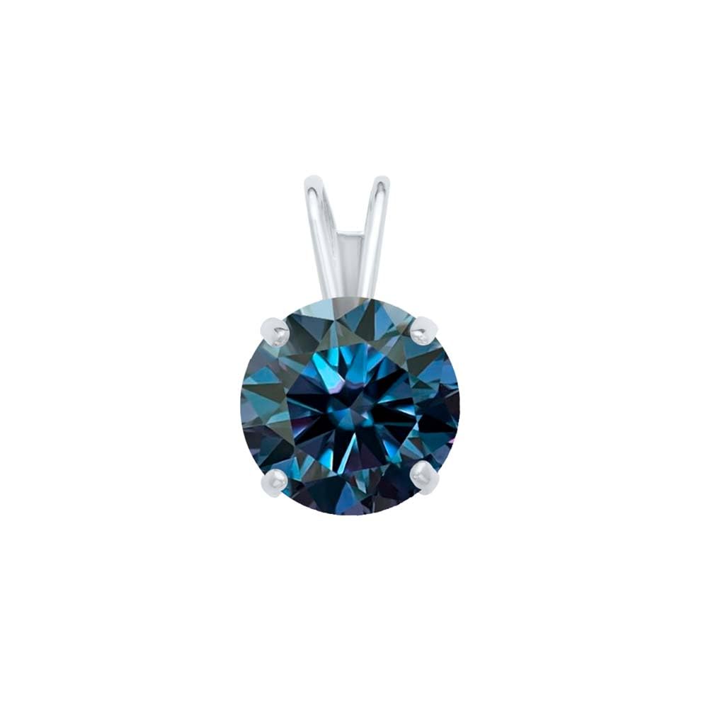 MauliJewels 0.85ct Blue Diamond Moissanite 14k White Gold Solitaire Pendant with Gold Silver Chain