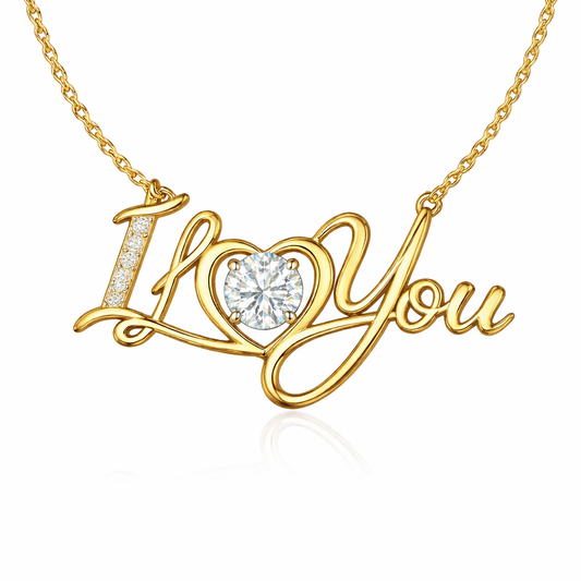 Mauli Jewels 1.00 Carat I Love You Lab Grown Diamond Pendant Necklace for Women in 10K White & Yellow Gold, EF VS1 Excellent Cut Diamond with 18 Inch Cable Chain