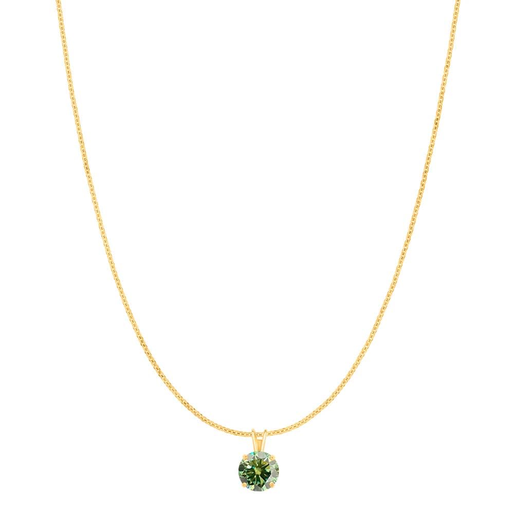 MauliJewels 0.85ct Green Moissanite 14k Yellow Gold Solitaire Pendant with Gold Silver Chain