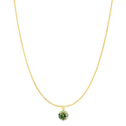 MauliJewels 0.85ct Green Moissanite 14k Yellow Gold Solitaire Pendant with Gold Silver Chain