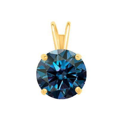 MauliJewels 2.00ct Blue Diamond Moissanite 14k Yellow Gold Solitaire Pendant with Gold Plated Silver Chain