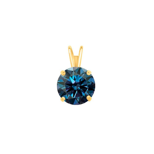 MauliJewels 0.25ct Blue Diamond Moissanite 14k Yellow Gold Solitaire Pendant with Gold Silver Chain