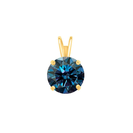 MauliJewels 0.50ct Blue Diamond Moissanite 14k Yellow Gold Solitaire Pendant with Gold Plated Silver Chain