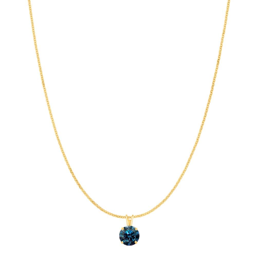 MauliJewels 2.00ct Blue Diamond Moissanite 14k Yellow Gold Solitaire Pendant with Gold Plated Silver Chain