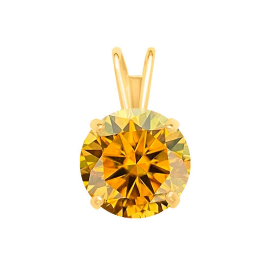 MauliJewels 2.00ct Yellow Moissanite 14k Yellow Gold Solitaire Pendant with Gold Silver Chain