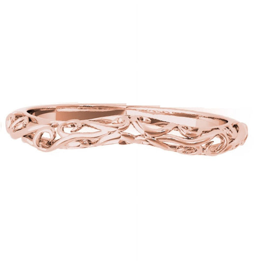 MauliJewels 14K Rose White & Yellow Gold Wedding Band for Women | Filigree Leaf Pattern Ring | Stackable Engagement Band | Gold Ring