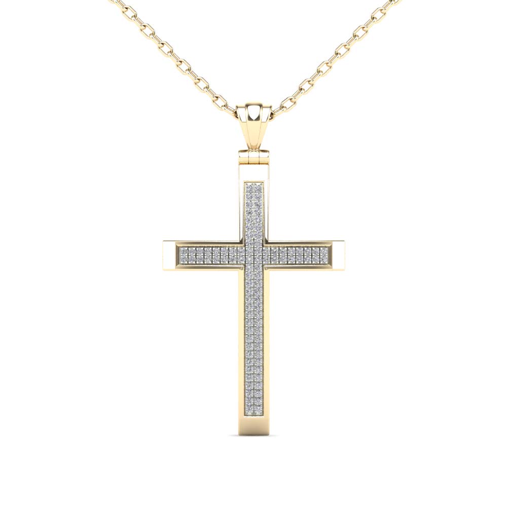 Mauli Jewels 1/4 Carat Natural Diamond Religious Cross Pendant For Woman Crafted In 14k Yellow Gold With 18' Gold Cable Chain Mauli Jewels