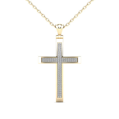 Mauli Jewels 1/4 Carat Natural Diamond Religious Cross Pendant For Woman Crafted In 14k Yellow Gold With 18' Gold Cable Chain Mauli Jewels