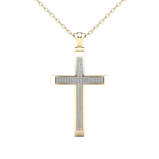 Mauli Jewels 1/4 Carat Natural Diamond Religious Cross Pendant For Woman Crafted In 14k Yellow Gold With 18' Gold Cable Chain Mauli Jewels