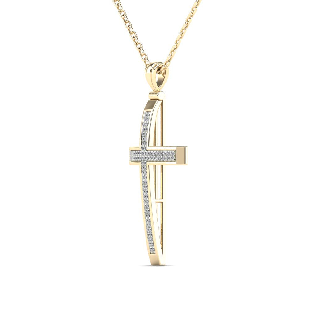 Mauli Jewels 1/4 Carat Natural Diamond Religious Cross Pendant For Woman Crafted In 14k Yellow Gold With 18' Gold Cable Chain Mauli Jewels