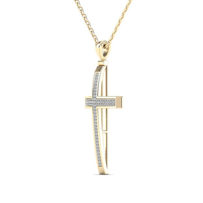 Mauli Jewels 1/4 Carat Natural Diamond Religious Cross Pendant For Woman Crafted In 14k Yellow Gold With 18' Gold Cable Chain Mauli Jewels