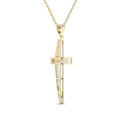 Mauli Jewels 1/4 Carat Natural Diamond Religious Cross Pendant For Woman Crafted In 14k Yellow Gold With 18' Gold Cable Chain Mauli Jewels