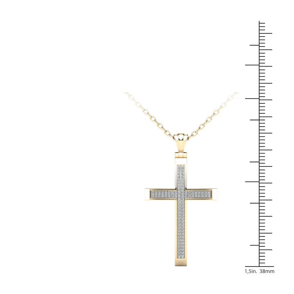 Mauli Jewels 1/4 Carat Natural Diamond Religious Cross Pendant For Woman Crafted In 14k Yellow Gold With 18' Gold Cable Chain Mauli Jewels