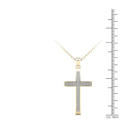 Mauli Jewels 1/4 Carat Natural Diamond Religious Cross Pendant For Woman Crafted In 14k Yellow Gold With 18' Gold Cable Chain Mauli Jewels