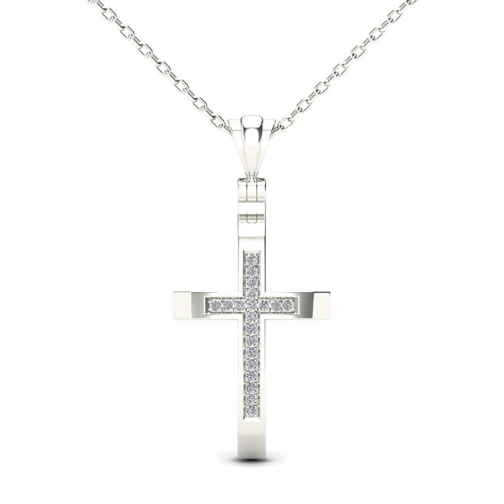 MauliJewels 0.06 Carat Natural Diamond Religious Cross Pendant For Woman Crafted In 14k White And Yellow Gold With 18" Gold Cable Chain Mauli Jewels