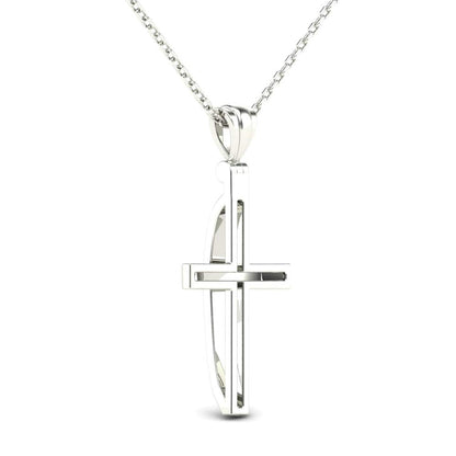 MauliJewels 0.06 Carat Natural Diamond Religious Cross Pendant For Woman Crafted In 14k White And Yellow Gold With 18" Gold Cable Chain Mauli Jewels