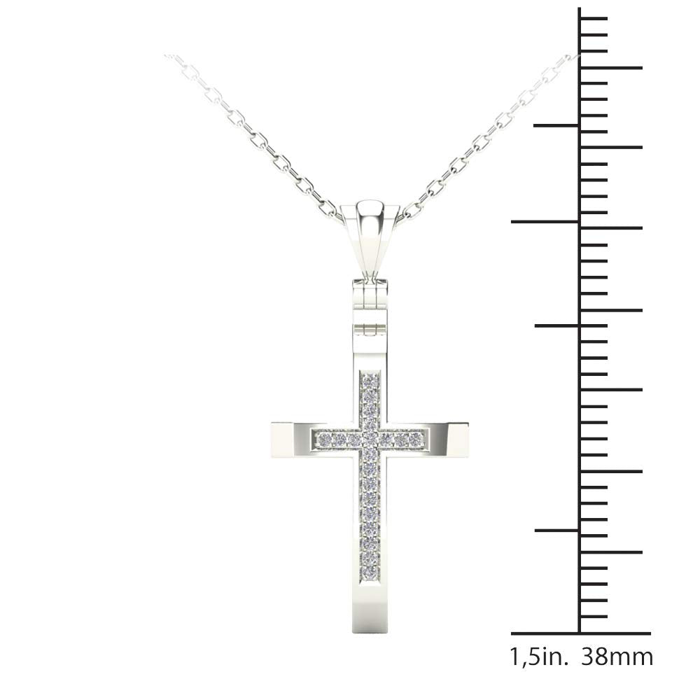 MauliJewels 0.06 Carat Natural Diamond Religious Cross Pendant For Woman Crafted In 14k White And Yellow Gold With 18" Gold Cable Chain Mauli Jewels