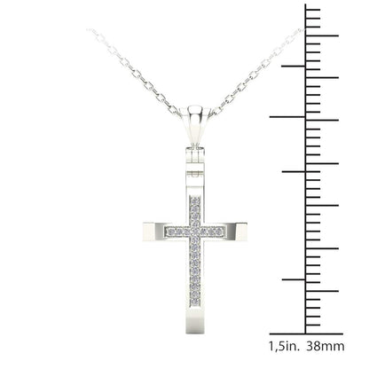 MauliJewels 0.06 Carat Natural Diamond Religious Cross Pendant For Woman Crafted In 14k White And Yellow Gold With 18" Gold Cable Chain Mauli Jewels