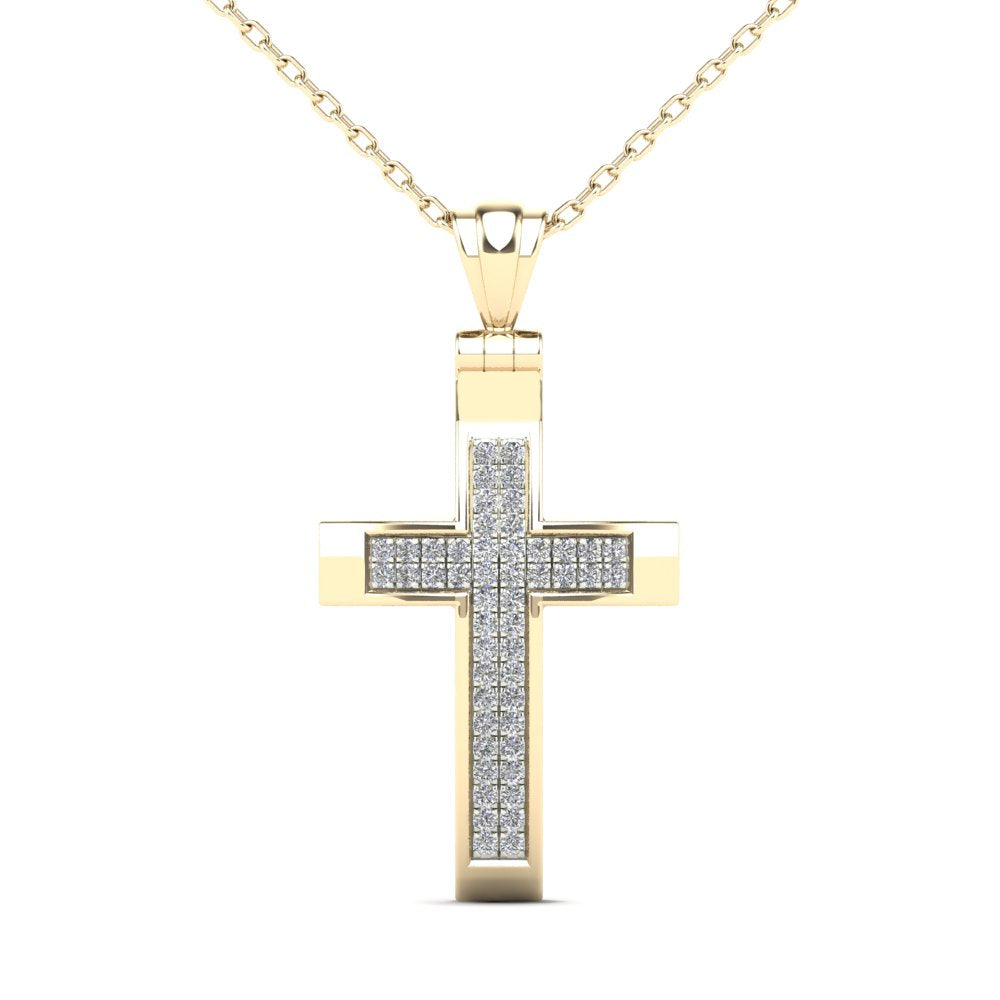 MauliJewels 0.13 Carat Natural Diamond Religious Cross Pendant For Woman Crafted In 14K Yellow Gold With 18' Gold Cable Chain Mauli Jewels