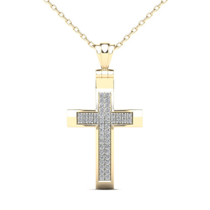 MauliJewels 0.13 Carat Natural Diamond Religious Cross Pendant For Woman Crafted In 14K Yellow Gold With 18' Gold Cable Chain Mauli Jewels