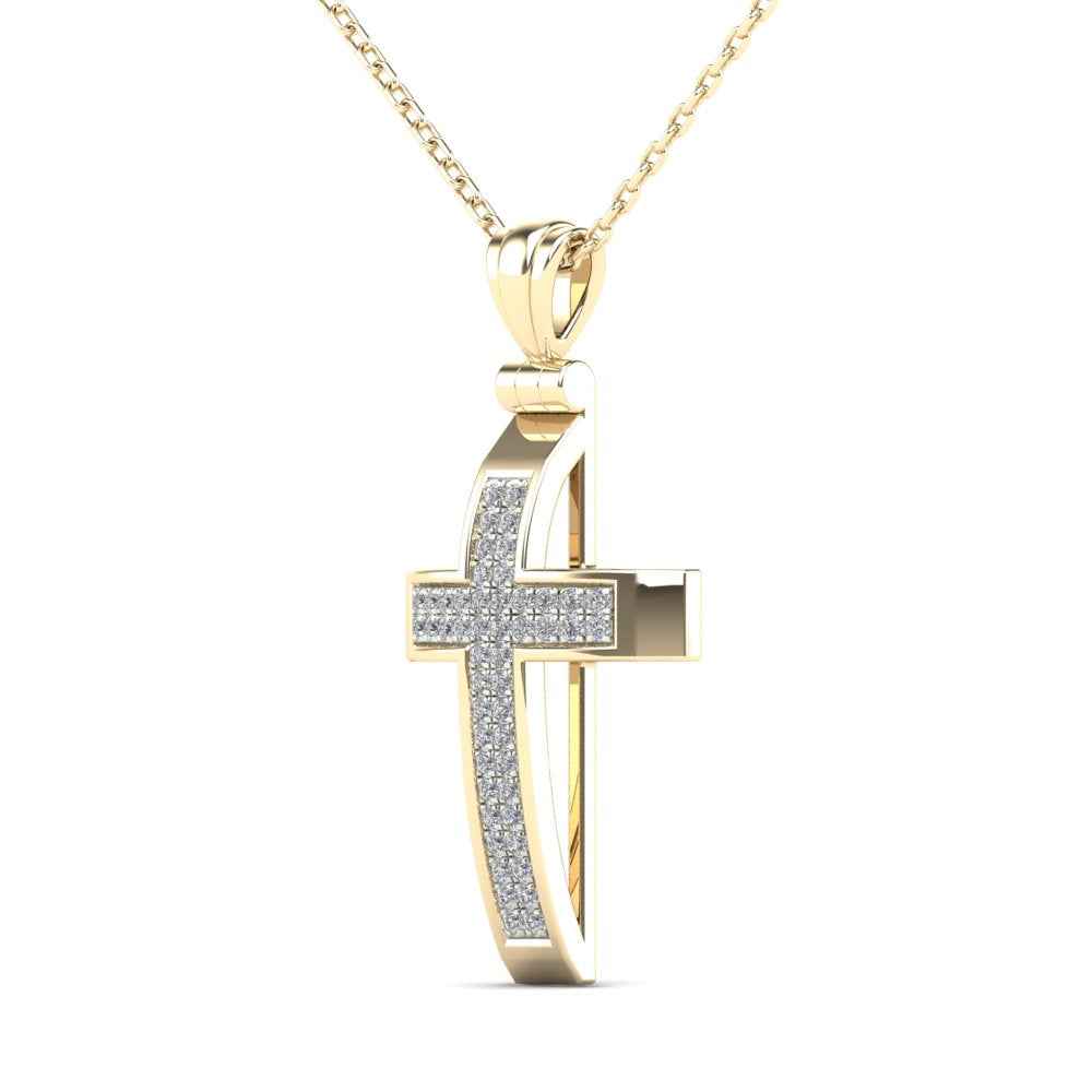 MauliJewels 0.13 Carat Natural Diamond Religious Cross Pendant For Woman Crafted In 14K Yellow Gold With 18' Gold Cable Chain Mauli Jewels