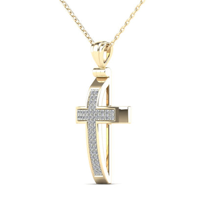 MauliJewels 0.13 Carat Natural Diamond Religious Cross Pendant For Woman Crafted In 14K Yellow Gold With 18' Gold Cable Chain Mauli Jewels