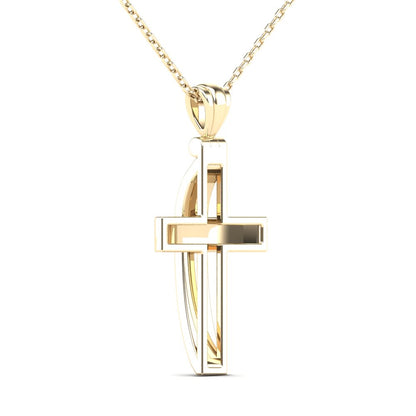 MauliJewels 0.13 Carat Natural Diamond Religious Cross Pendant For Woman Crafted In 14K Yellow Gold With 18' Gold Cable Chain Mauli Jewels