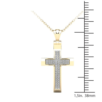 MauliJewels 0.13 Carat Natural Diamond Religious Cross Pendant For Woman Crafted In 14K Yellow Gold With 18' Gold Cable Chain Mauli Jewels